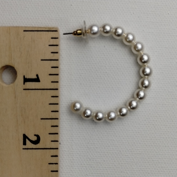 Pearl Bead Hoop Earrings White Gold Fashion Jewelry Alloy - Picture 5 of 6